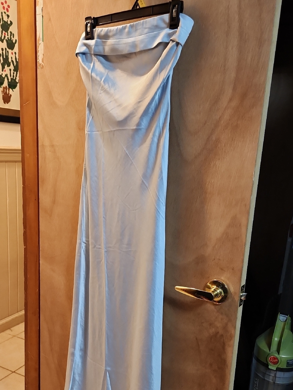 Light Blue Satin Strapless Maxi Dress